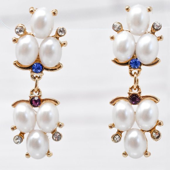 1.75" Drop Dangle Pearl Blue/Purple Earrings - Picture 6 of 12